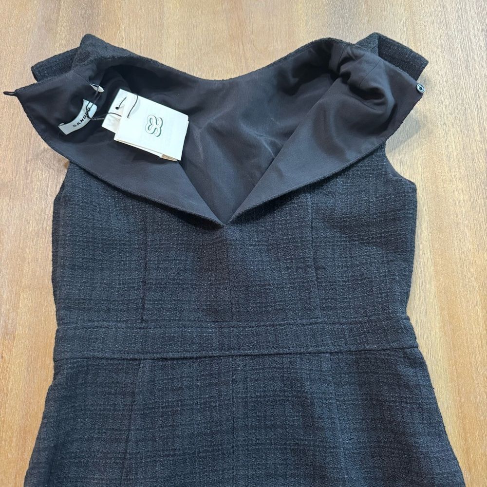 Sandro Paris Black Tweed Dress Gold Buttons Cap Sleeve Size 34/ US 2 NWT - Picture 5 of 16